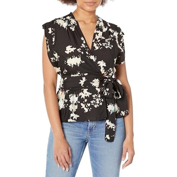 Joie Ashlene Silk Blend Floral Wrap Short Sleeve Top Blouse size XXS - Picture 11 of 11